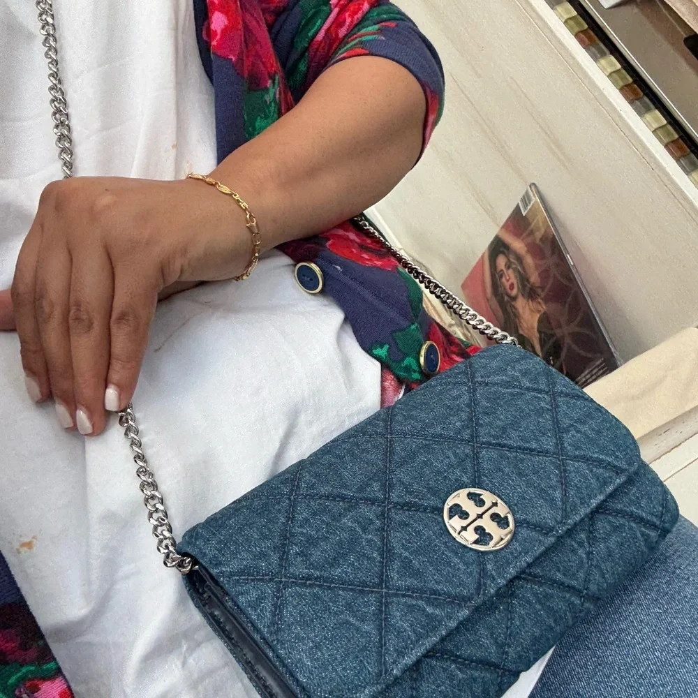 Tory Burch Willa Chain Wallet Crossbody Clutch Bag 163012 Denim $425